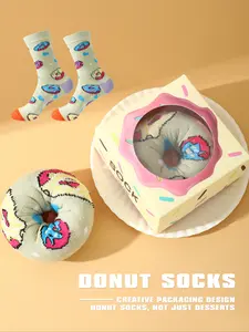 Fashionable Mid-Calf Gift Socks, Colorful Donut Design, Creative Food-Imitating Pattern, Soft Comfort, Perfect for Holidays & Parties, Casual Stylish Socks