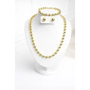 XP Gold Plated Beaded 18” Necklace, Bracelet 7.5-9” & Stud Earring Set – 3PC Classic Ball Set
