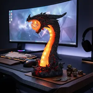Gothic Dragon Figurine Decor | LED Resin Dragon Statue | Dark Academia Home Decor Accent for Bedroom & Gaming Room