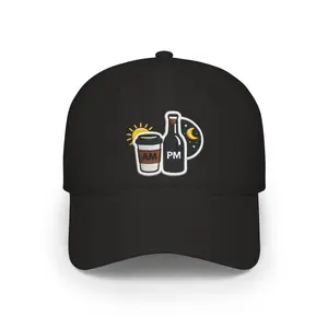 Coffee AM to Wine PM baseball cap | caffeine to nightcap design