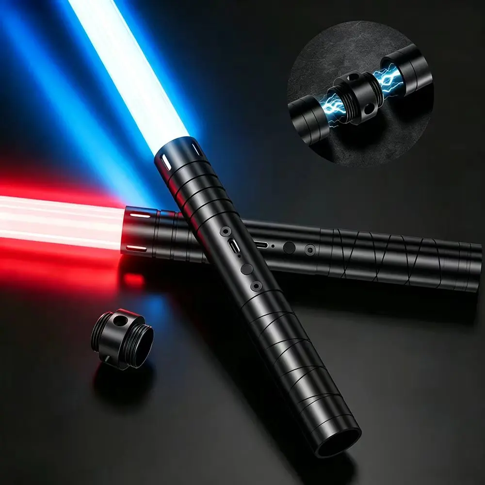 RGB Dueling Saber 20RGB, 2 in 1 Light Saber, Realistic Light Sword Gift for Kids, FX Dueling Sabers with 4 Modes & Sounds, USB-C Charge Light Sabers, Halloween Costume Party with Metal Swords, Thanksgiving (Black)