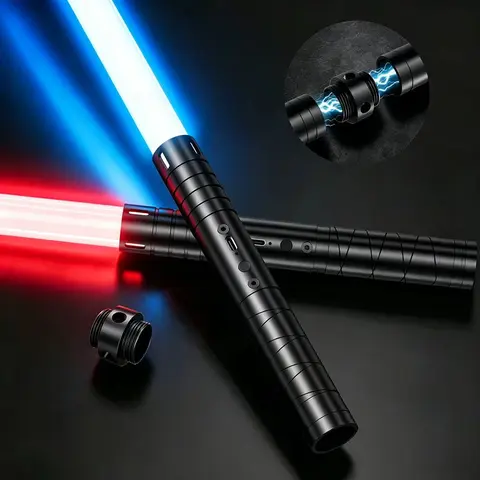 USB Rechargeable Lightsaber - 2 In 1 Durable Metal Light Saber for 12+ Years, 20RGB Multicolor Options, 4 Modes & Sounds, USB-C Charging, Halloween Toy & Black Costume Accessory
