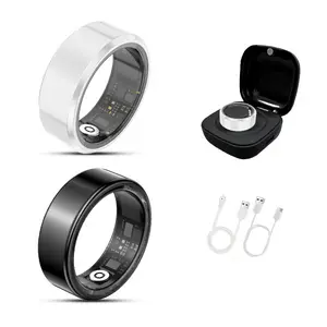 2-Pack Wearable Fashion Smart Ring, Minimalist Ceramic Wellness Tracker, Long Battery Waterproof Jewelry Accessory, White & Black Metal Style for Everyday Use & Gifting