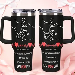 Mother's Day Gift, 1PC Mother’s Day 40oz Tumbler with Handle, "I Hope Every Sip Reminds You I Love You" Travel Mug, Best Mom Ever Sentiment, Holding Hands Design,"Best Mom Ever" Tumbler, Gift for Mom from Son/Daughter