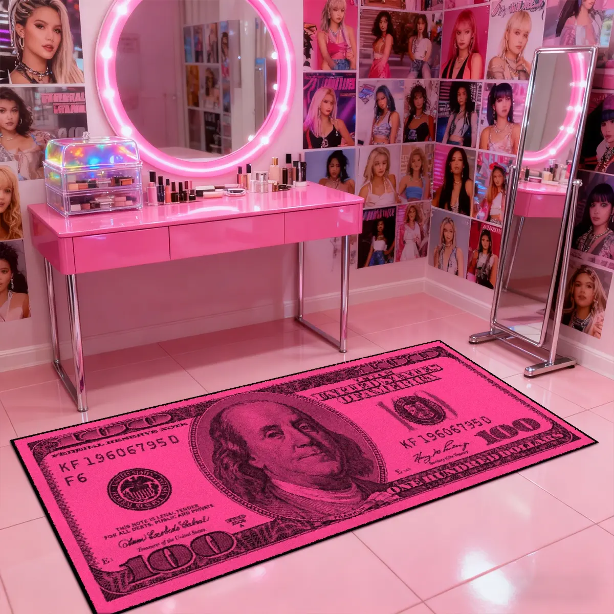 Pink Y2K dollar rug, soft long rug, non-slip floor mat, Hallway runner rug, machine washable, suitable for living room bedroom, room decor, home decoration, Home Decorative Rugs, Gifts for friend