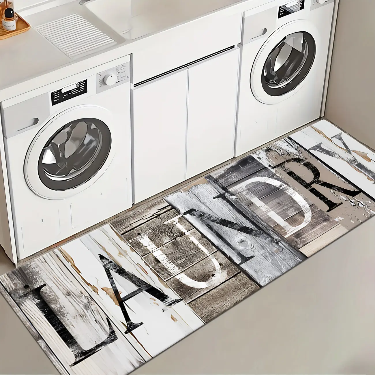 1pc Wood Grain Background Laundry Room Rug, Home Decorative Rug, Soft Comfortable Long Strip Carpet, Non-Slip Mat for Kitchen Living Room Bedroom Sink Decor Soft Area Rug, Indoor Area Rugs, Kitchen Rug Runner, Kitchen Floor Mat