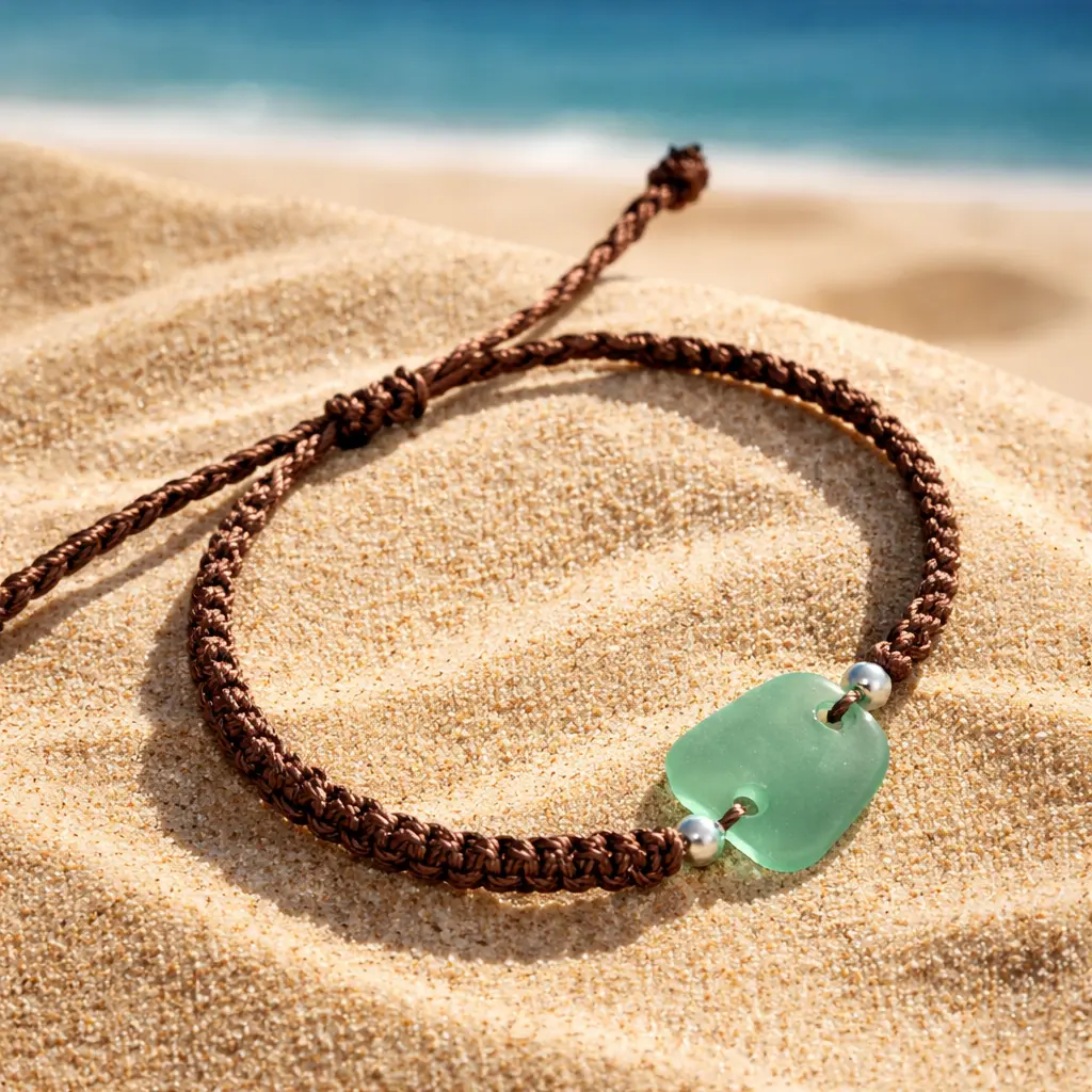 Green Sea Glass Bracelet, Adjustable Sea Glass Macrame Bracelets, Nautical Sea Glass Bracelet, Beach Lover's Gift