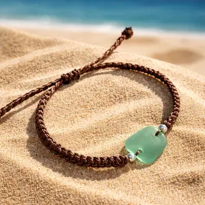 Green Sea Glass Bracelet, Adjustable Sea Glass Macrame Bracelets, Nautical Sea Glass Bracelet, Beach Lover's Gift