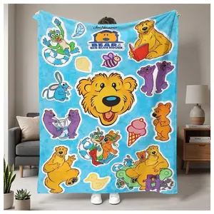 Soft Flannel Blanket Bear in the Big Blue House Cartoon Design, Cozy Throw for Living Room Office Sofa, Perfect Gift for All Seasons  Thin Blanket Dream Workshop Suitable as a gift sizes 60*80,30*40 ,40*50 50*60