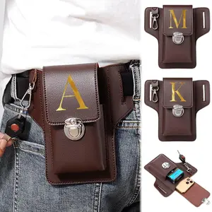 Letter Pattern PU Leather Phone Wallet, 1 Count Fashionable Simple Mobile Phone Waist Bag, Belt Bag, Multi-functional Storage Bag for Most Mobile Phones, Suitable for Travel Sports