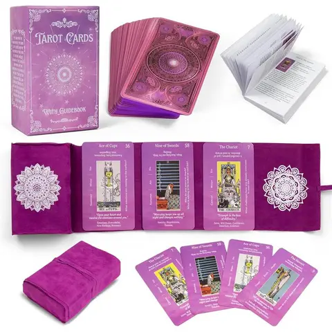 Tarot Cards with Guidebook | with Meanings on Them | Tarot Wrap Pouch with Placements | Purple & Pink Designs | Perfect for Beginners & Experienced Practitioners card games