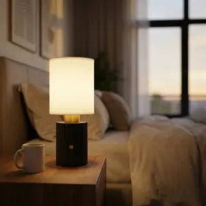 Modern Bedroom Table Lamp, Black Bedside Night Light with Warm Ambient Glow for Nightstand, Living Room, Reading Corner and Home Decor