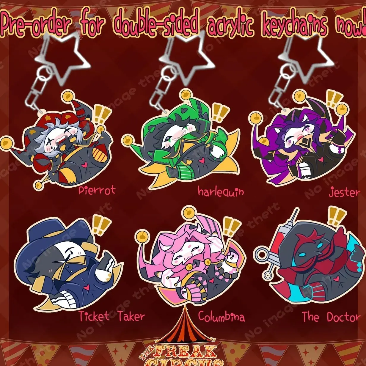 The Freak Circus Full Character Flop Chibi Keychains | Holographic Iridescent Acrylic Bag Charms Complete Set Pre-Order
