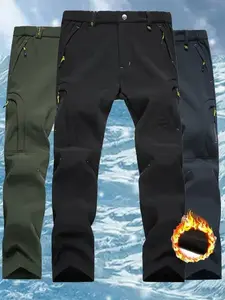 Men's Winter Fleece Lined Straight Leg Pants, Windproof Waterproof Warm Outdoor Long Pants with Waist Belt, Hiking Camping Climbing Skiing Soft Shell Pants