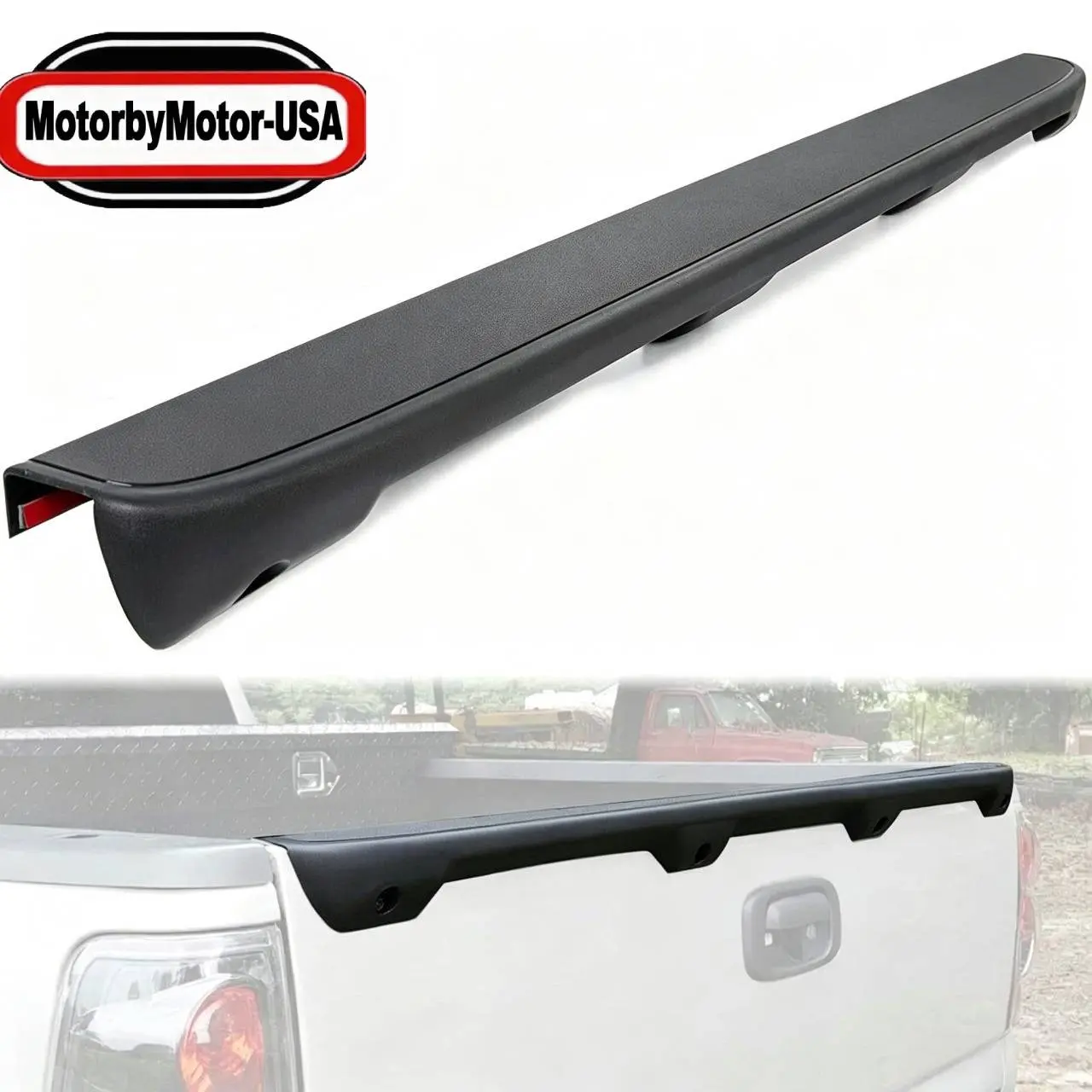 Textured Black Polypropylene Tailgate Spoiler Cap Cover for 1999-2007 Chevy Silverado & GMC Sierra Pickup Trucks, GM1909101/15932249 Replacement Parts, Molding Top Protector with Mounting Tape & Included Hardware