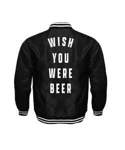 Wish You Were Beer  Unisex Satin Baseball Jacket Striped Trim