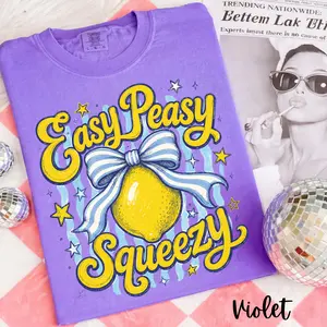 Comfort Colors Easy Peasy Lemon Squeezy Shirt - Retro Summer Fruit T-Shirt, Neon Pink Graphic Tee, Funny Summer Vibes Top