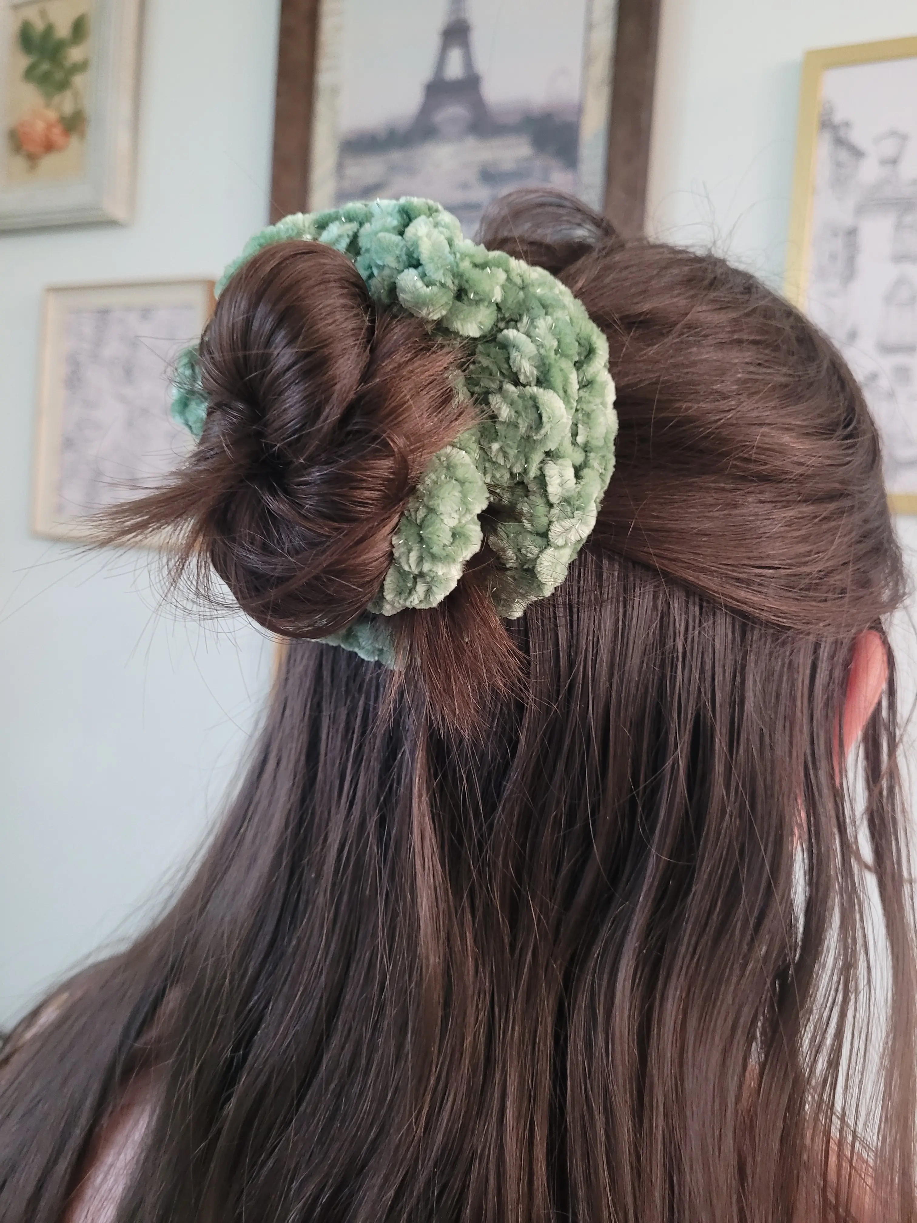 Handmade Velvet Crochet Scrunchie - 4 Inches Soft, Stretchy Hair Tie with Velvet Texture for Casual Use