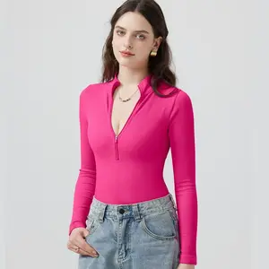 Women's jumpsuit with sexy ribbed front zipper long sleeved jumpsuitRAIMENTRY