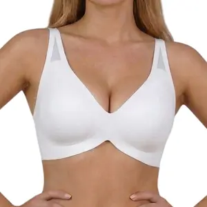Women's Seamless V-Neck Wireless Jelly Bra, Wide Shoulder Design, Medium Support, Fitted Lined Bra for All Seasons jelly bras
