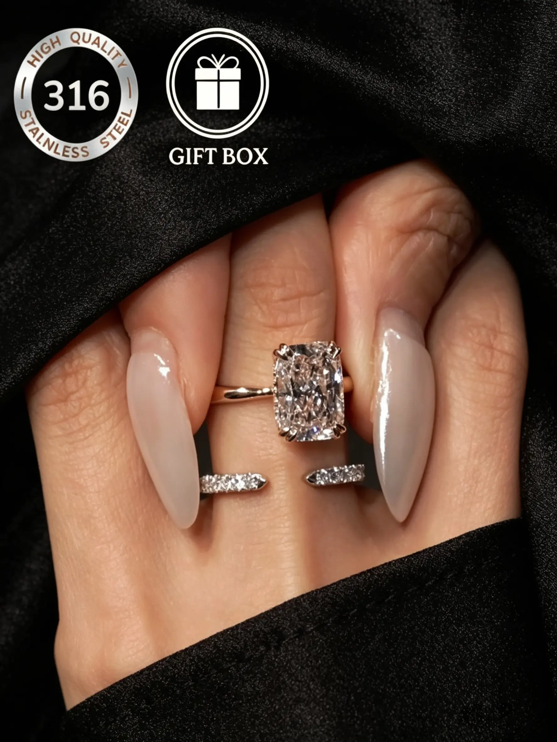 Luxury Micro Pave Zircon 2Pcs Ring Set, Stackable Ring for Women, Inlaid Shining Cubic Zirconia, Unisex Wedding Matching Accessories, Ideal Jewelry Gift for Birthday, Mother's Day and Christmas