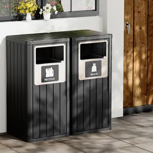 44-Gallon Outdoor Trash Can,Waterproof Resin Trash Can for Patios and Gardens, Black. Summervibes