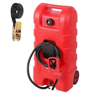 【GARVEE】Fuel Caddy 15 Gallon Portable Gasoline and Diesel Storage Tank with LE Fluid Transfer Siphon Pump and 10ft Delivery Hose, On-Wheels for Cars, Lawn Mowers, ATVs, and Boats, Available in Red, Yellow, and Gray