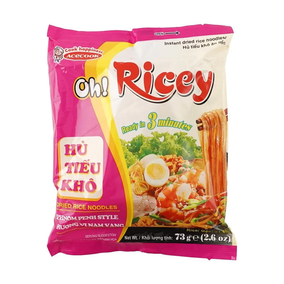 Acecoom Oh! Ricey Vietnamese Rice Noodles - 73g, Authentic Gold Edge Flavor Pho