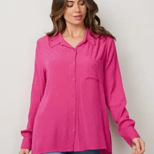 LONG SLEEVE BUTTON UP SWISS DOTS BLOUSE TOP