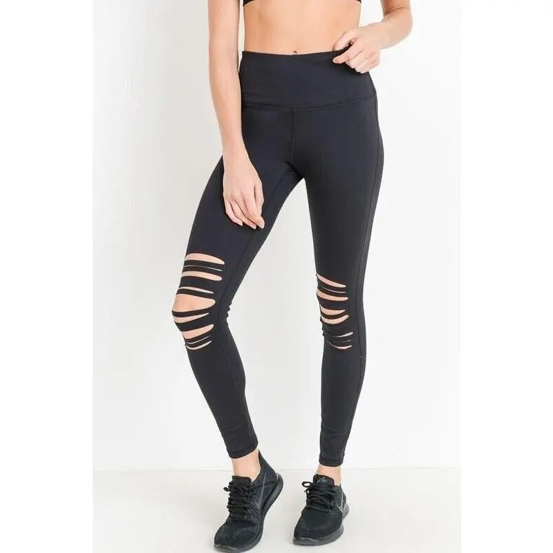 Mono B - Laser-Cut High Waist Leggings Black Activewear Comfortable