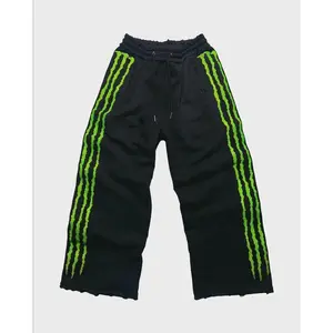 Fluorescent Triple-Stripe Cotton Jogger Sweatpants, Y2K Streetwear, Hip Hop Style, Casual, Drawstring