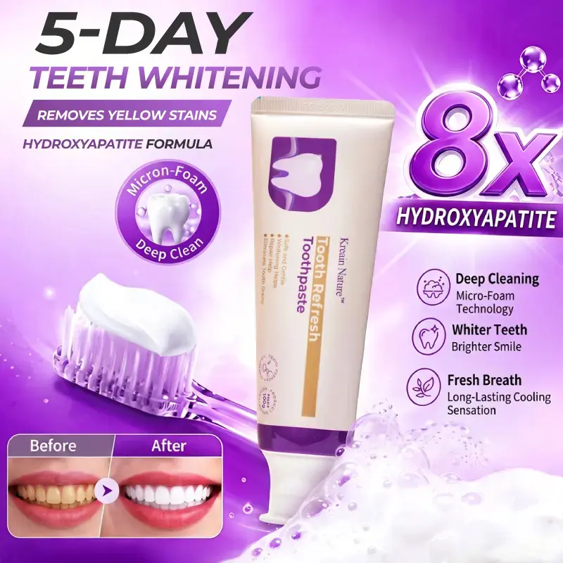 Kreain Nature Hydroxyapatite Toothpaste, Fresh Breath & Gentle Daily Oral Care Gel with Glycerin, Alcohol-Free, Unscented, 100g (1/2/3/5 Pack)