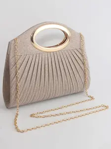 Elegant Sparkling Women's Evening Clutch Handbag, Fashionable Evening Bag, Metal Ring Handle Tote with Pleated Surface Design, Dual Magnetic Closure, Versatile Chain Shoulder Strap for Crossbody Wear, Suitable for Weddings, Parties, and Dinners