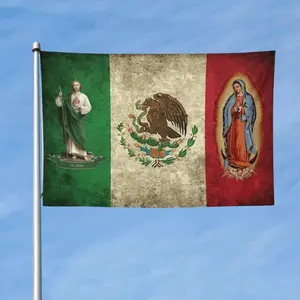 Jesus Mexican Flag 3x5ft Tapestry Wall Hanging Our Lade of Virgin Mary Poster Virgen De Guadalupe Decorative Art Poster for Church Living Room Bedroom Dining Room Dorm Home Decor