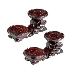 THY Collectibles Pack of 2 Oriental Rosewood 2-Plant Stands, Small Plant Stand for Indoor Tabletop Desktop, Mini Succulent Window Shelf, Herb Display Rack for Home and Office (L8.5 x W3.5 x H3.25) Flower Organiser