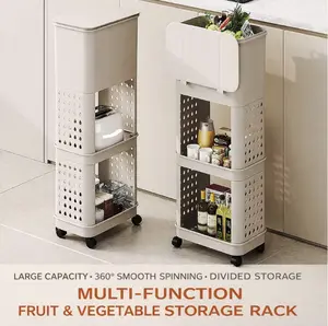 Tier Rolling Utility Cart Organizer, Features flip-open lid trash can and 360-degree rotating wheels. Stable and Sturdy Rolling Storage Carts for Bathroom, Kitchen, Snack, Craft.