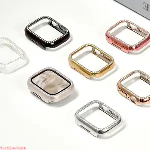 Single Row Rhinestone Slim Bumper Case for Apple Watch Series 11 10 9 8 7 6 SE, Sparkly Protective Watch Cover for Women (No watch)