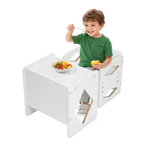 【fathersdaygift】VEVOR Montessori Weaning Table and Chair Set Wooden Toddler Table and Chair Set for Aged 1-5Adjustable Height Kids Montessori Chair and Activity TableIdeal for ReadingEatingPlaying - White