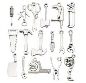50 pcs Antique Silver Tool Style Charms DIY Shovel Scoop Hammer Ax Hatchet Pincer Pliers Charms for Jewelry Making Necklace Bracelet HM351
