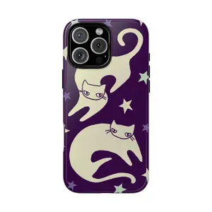 Celestial Star Cats Purple Phone Case Cute Y2K Grunge Whimsical Cool Girl, Gift For Friends, Tough Case Phone, Magsafe Tough Phone, IP 17,16,15, 14, 13, 12, 11, X, Pro, Pro max, Plus, SS21-25, Ultra
