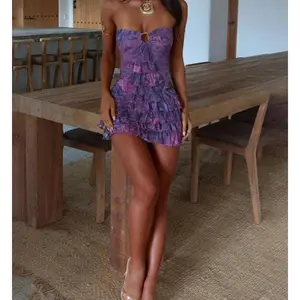 Women's All Over Print Ruched Sleeveless Tube Dress, Elegant Strapless Tiered Layer Dress Party Club Dating Wear, Ladies Clothes Summer, Womenswear