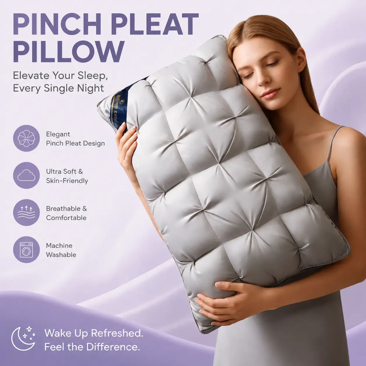 Luxurious quilted twist knot pillow—sleep pillow insert for hotel quality beds, with neck support, soft fluffy filling, suitable for side, back, and stomach sleepers.