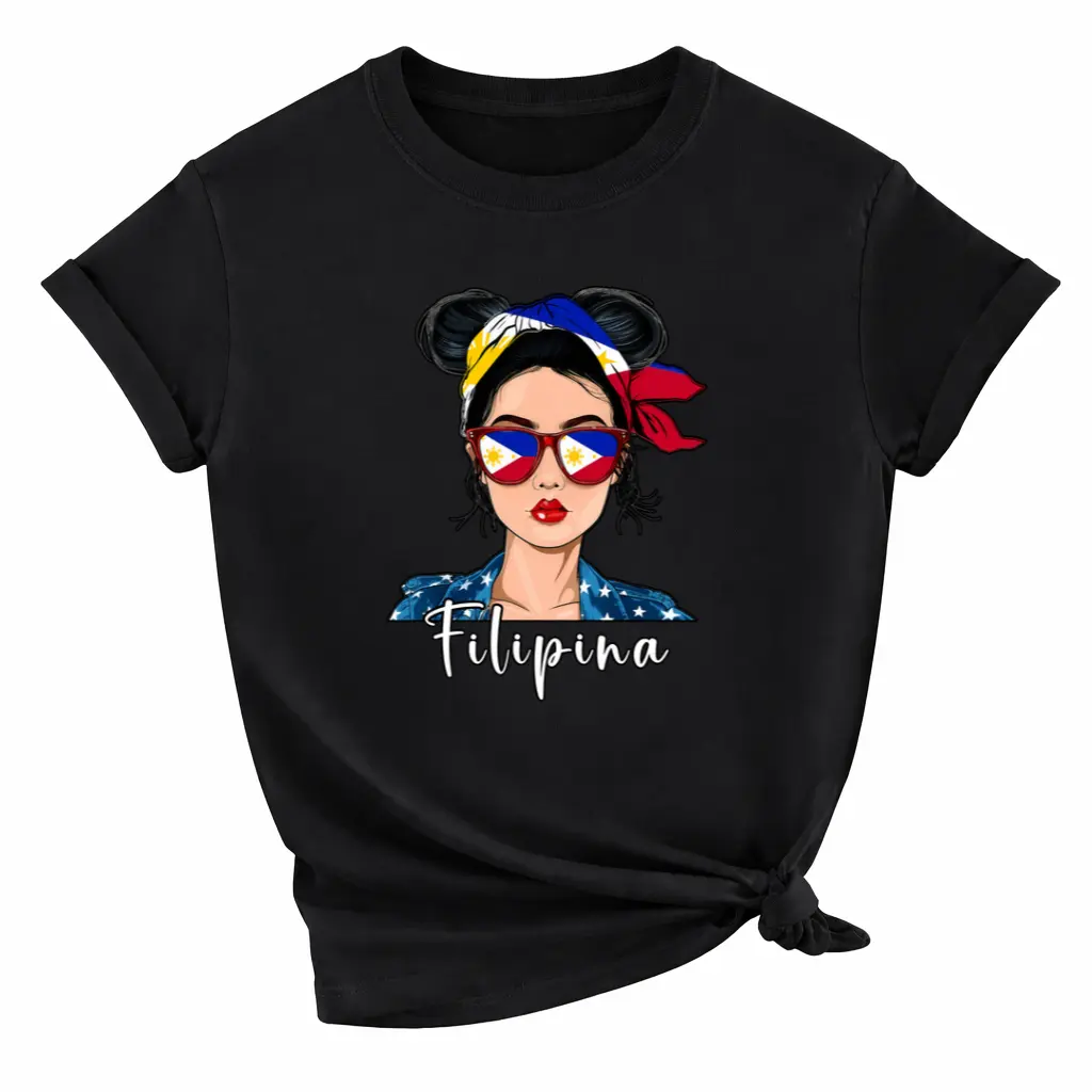 100% Cotton Filipina Flag Souvenirs Woman Uniform Girl Hat Philippines T-Shirt
