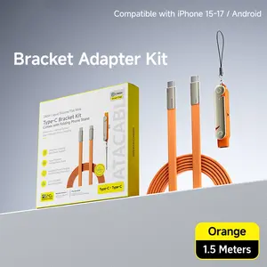 240W SuperCharge Super Fast Charging 360° Rotating Invisible Stand Detachable 2-in-1 Charging Cable, Zinc Alloy Silicone Type-C Cable, Compatible with Apple and Samsung, Essential for Gaming, Office and Car Use.