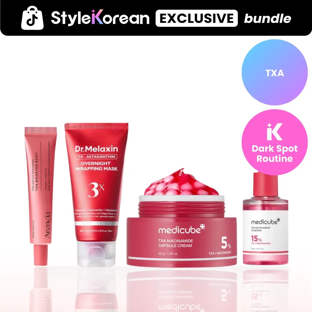[StyleKorean] TXA Brightening Full Routine SET - [Medicube] TXA Niacinamide Capsule Cream 55g + [Medicube] TXA Niacinamide 15% Serum 30ml + [Arencia] TXA Booster Shot 30ml + [Dr.Melaxin] TX-Astaxanthin Overnight Wrapping Mask 80ml