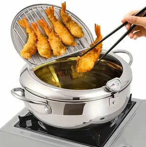 Stainless Steel Non-Stick Deep Frying Pan with Lid & Oil Rack for Fried Chicken Lovers Includes 5 Bonus Gifts deep fryer pot