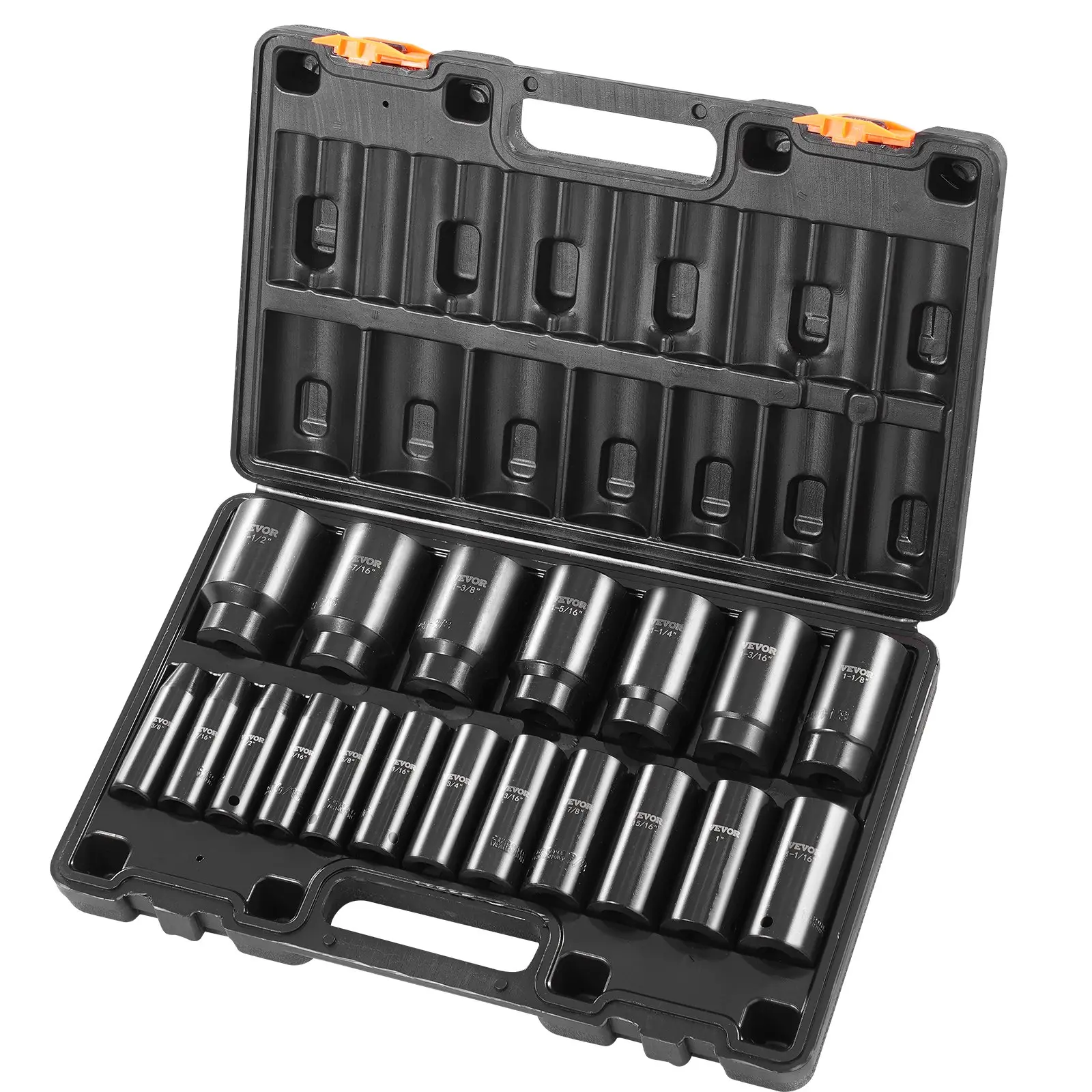 【DealsForYouDays】VEVOR Impact Socket Set 1/2 Inches 19 Piece Impact Sockets Deep Socket6-Point SocketsRugged ConstructionCr-V1/2 Inches Drive Socket Set Impact 3/8 inch - 1-1/2 inchwith a Storage Cage