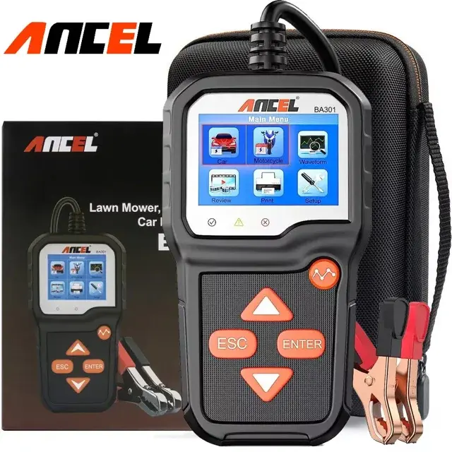 ANCEL BA301 6V-12V Vehicle Battery Tester & Alternator Analyzer, 100-2000 CCA Cranking & Charging System Test Tool for Car, Motorcycle, Truck