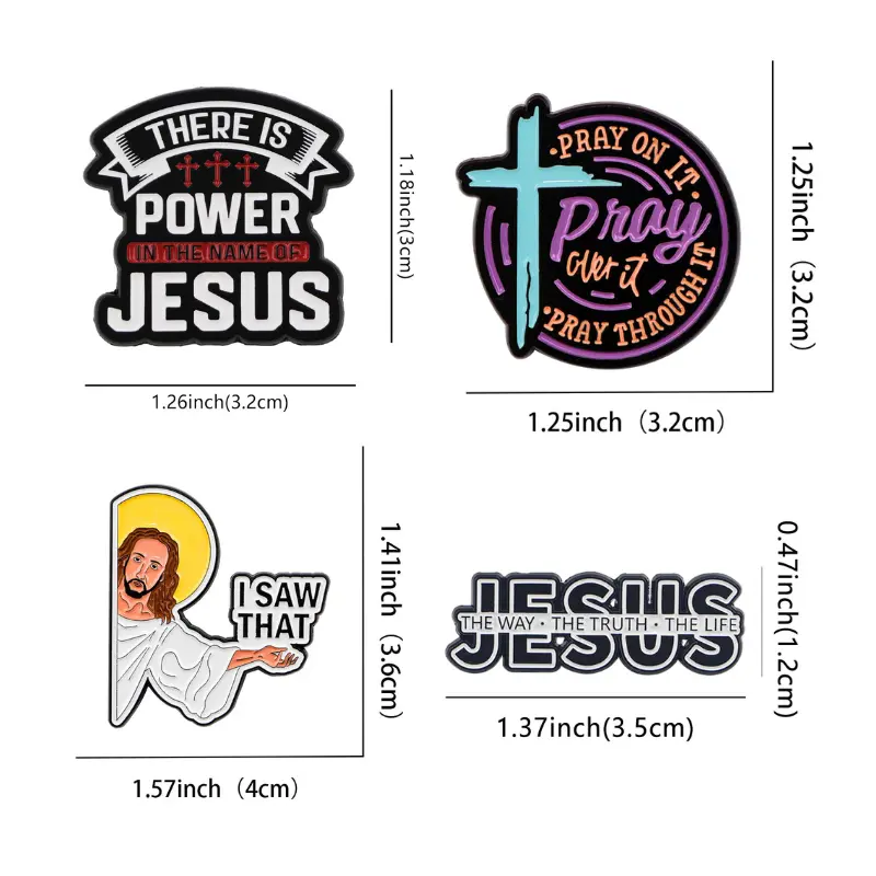 4-Piece Faith Cross & Funny Phrase Enamel Lapel Pin Set, Small Decorative Alloy Brooches for Jackets & Backpacks, Unisex Gift for Friends