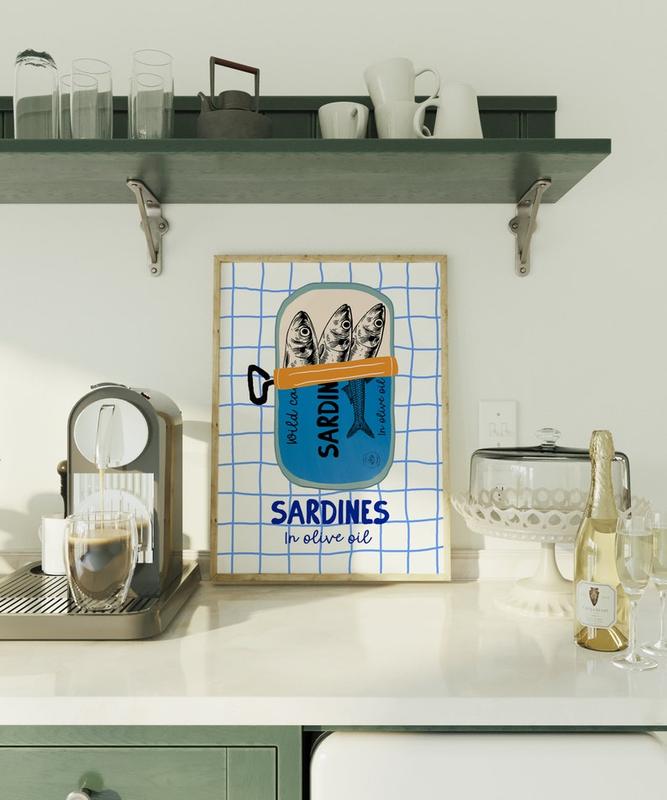 Sardines Wall Art Print, Tin Fish Art Print, Sardines Tin Print, Colorful Fish Print, Kitchen Wall Art, Trendy Wall Art, Seafood Wall Art